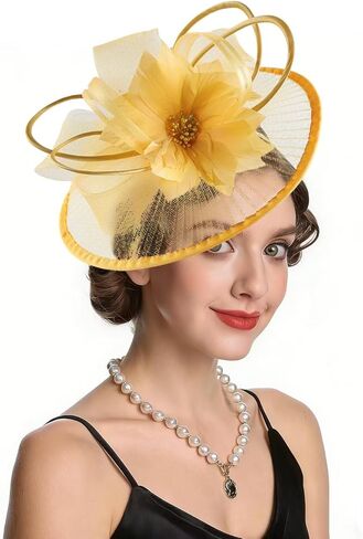 SAFERIN Elegant Women's Fascinator Hat with Veil and Feather Hair Clip Headpiece for Weddings Tea Party in Saudi Arabia