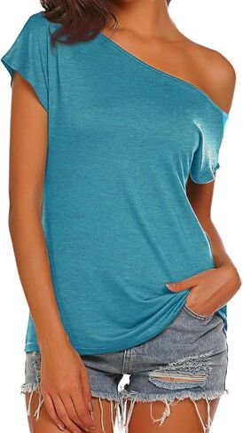 Halife Women's Casual Off The Shoulder Tops Short Sleeve T Shirts Loose Summer Blouse Shirt in Saudi Arabia