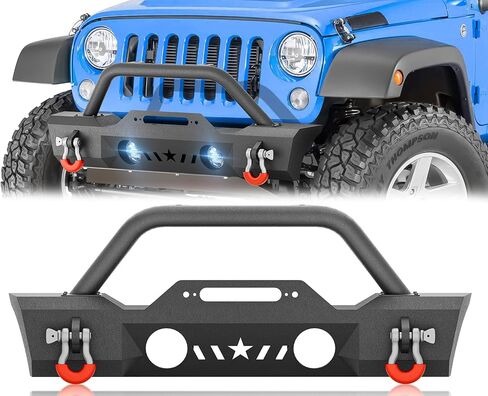 for Gladiator JT & Wrangler JL JK Front Bumper Compatible with 2007-2026 Wrangler JK JKU JL JLU Unlimited and Gladiator JT (2/4 Door) Bull Bar with Winch Plate, OE Fog Light Holes, D-rings in Saudi Arabia