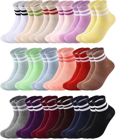 18 Pairs Womens Striped Crew Socks Bulk Cozy Colorful Retro Vintage Cotton Casual Socks for Sport, Office, Home, Size 5-10 in Saudi Arabia