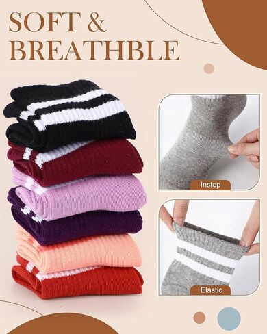 18 Pairs Womens Striped Crew Socks Bulk Cozy Colorful Retro Vintage Cotton Casual Socks for Sport, Office, Home, Size 5-10 in Saudi Arabia