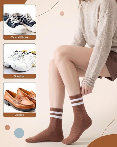 18 Pairs Womens Striped Crew Socks Bulk Cozy Colorful Retro Vintage Cotton Casual Socks for Sport, Office, Home, Size 5-10 in Saudi Arabia