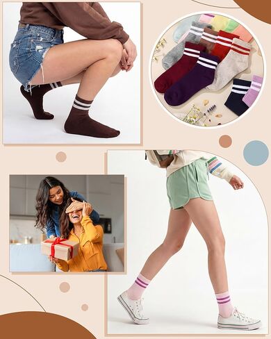 18 Pairs Womens Striped Crew Socks Bulk Cozy Colorful Retro Vintage Cotton Casual Socks for Sport, Office, Home, Size 5-10 in Saudi Arabia