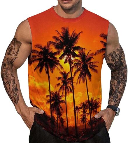 Mens Summer Graphic Workout Tank Tops Gym Sleeveless Muscle Shirt in Saudi Arabia