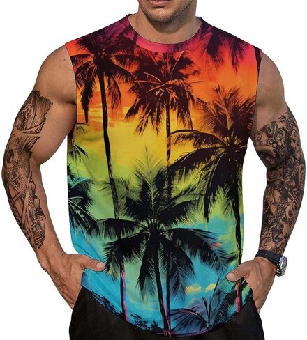 Mens Summer Graphic Workout Tank Tops Gym Sleeveless Muscle Shirt in Saudi Arabia