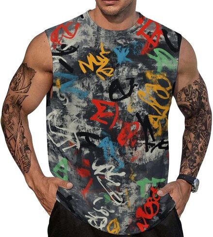 Mens Summer Graphic Workout Tank Tops Gym Sleeveless Muscle Shirt in Saudi Arabia