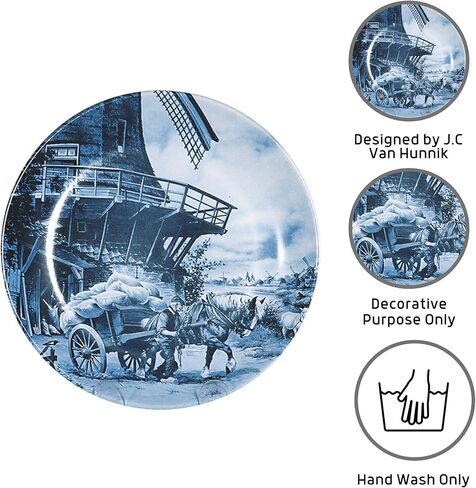 Essence of Europe Gifts Collectible Dutch Gift J.C Van Hunnik Miller Scene Decorative Blue 8" Ceramic Plate | DutchGiftOutlet in Saudi Arabia