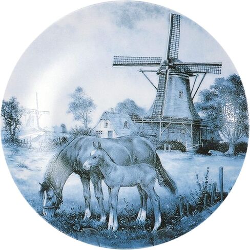 Essence of Europe Gifts Collectible Dutch Gift J.C Van Hunnik Horse and Colt Scene Decorative Blue 8" Ceramic Plate | DutchGiftOutlet in Saudi Arabia