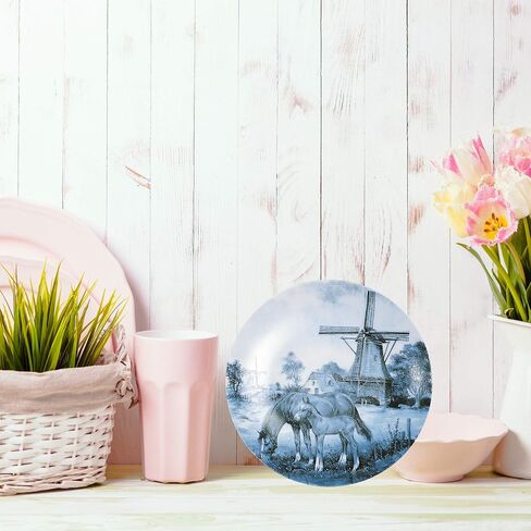 Essence of Europe Gifts Collectible Dutch Gift J.C Van Hunnik Horse and Colt Scene Decorative Blue 8" Ceramic Plate | DutchGiftOutlet in Saudi Arabia