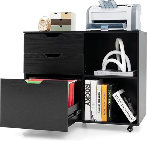 Giantex 3 Drawer File Cabinet, Office Storage Cabinet Fits Files Letter, A4, Legal Size, Rolling Printer Stand with Adjustable Shelf, Office Organization and Storage, Lateral Filing Cabinet (Brown) in Saudi Arabia