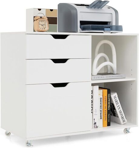 Giantex 3 Drawer File Cabinet, Office Storage Cabinet Fits Files Letter, A4, Legal Size, Rolling Printer Stand with Adjustable Shelf, Office Organization and Storage, Lateral Filing Cabinet (Brown) in Saudi Arabia