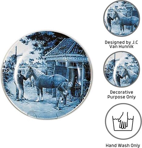 Essence of Europe Gifts Collectible Dutch Gift J.C Van Hunnik Blacksmith Decorative 8" Blue Ceramic Plate | DutchGiftOutlet in Saudi Arabia