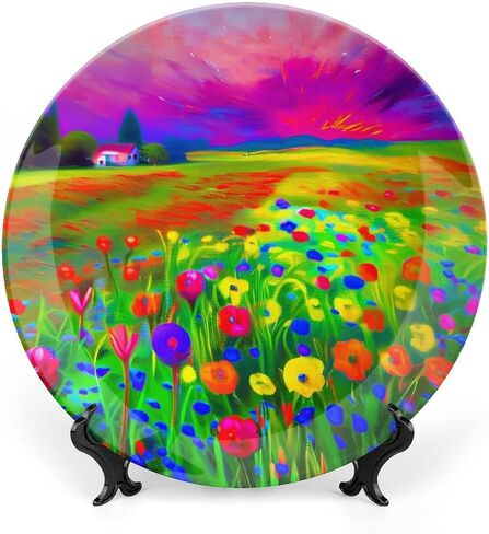لوحات زخرفية، لوحة عشاء من السيراميك باللون الوردي والأزرق والأخضر مع حامل للعرض، لوحة عشاء من السيراميك باللون الوردي والأزرق والأخضر مع حامل للعرض، ديكور للتعليق على الحائط لغرفة المعيشة وغرفة الطعام والمطبخ المنزلي مقاس 10 بوصة in Kuwait