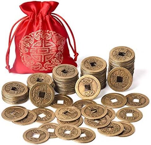 120 قطعة من عملات الحظ الصينية مقاس 1 بوصة من Coopay عملات Feng Shui I-Ching عملات الحظ الصيني السعيد عملة وقت السلالة الصينية القديمة مع حقيبة حمراء محظوظة in Saudi Arabia