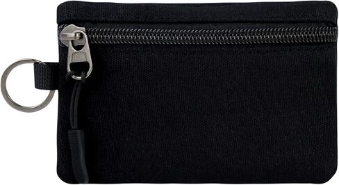 Lightweight Small Zip Purse, Washable Canvas Wallet with Keychain and Zipper Pocket for Cards, Coin, Keys, Portable Mini Money Pouch for Daily Use, Shopping, Travelling (Black) in Saudi Arabia