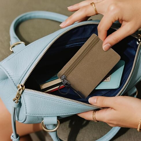 Lightweight Small Zip Purse, Washable Canvas Wallet with Keychain and Zipper Pocket for Cards, Coin, Keys, Portable Mini Money Pouch for Daily Use, Shopping, Travelling (Black) in Saudi Arabia