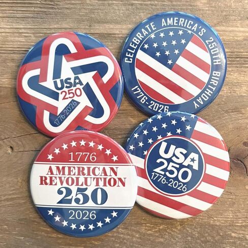 America 250th Buttons 12pcs, USA 250 Semiquincentennial 1776 2026 - Patriotic Bulk Novelty Pins - Assorted Designs 902 in Kuwait