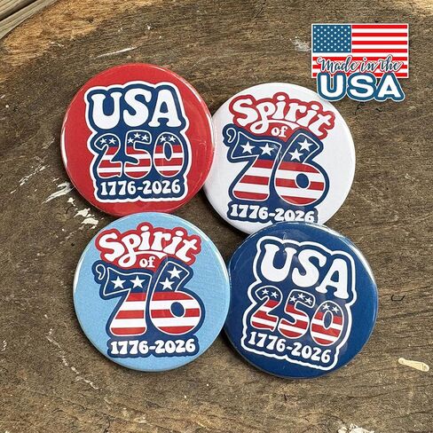 America 250th Buttons 12pcs, USA 250 Semiquincentennial 1776 2026 - Patriotic Bulk Novelty Pins - Assorted Designs 902 in Kuwait