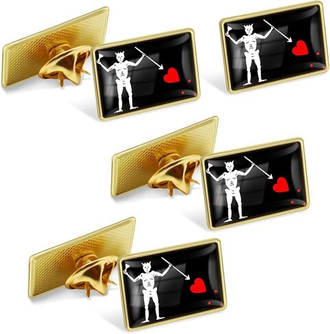12/24/50/100Pcs Pirate Edward Teach Flag Lapel Pins Bulk - Metal Red Heart BlackBeard Flag Brooch Badge Souvenir for Men Women Clothes Bags Hats in Saudi Arabia