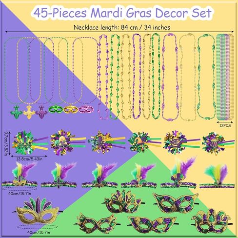45Pcs Mardi Gras Accessories, Featuring Masks, Hairpieces, Necklaces and Hairpins—perfect for Carnival-Themed Parties. in Saudi Arabia