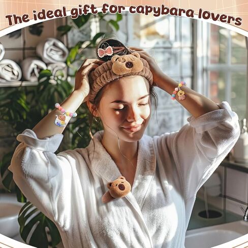 24 Pcs Capybara Gifts for Girls, Capybara Stuff Set with Headband, Hair Ties, Makeup Bag, Necklaces, Bracelets, Keychain for Birthday Gifts Party Favor Supplies Brown in Saudi Arabia