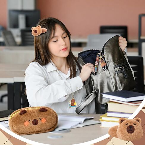 24 Pcs Capybara Gifts for Girls, Capybara Stuff Set with Headband, Hair Ties, Makeup Bag, Necklaces, Bracelets, Keychain for Birthday Gifts Party Favor Supplies Brown in Saudi Arabia