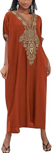 Embroidered Kaftan Dress Boho Beach Bikini Cover Up Robe Plus Size Loungewear for Women in Saudi Arabia