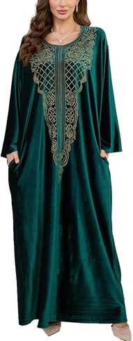 Embroidered Kaftan Dress Boho Beach Bikini Cover Up Robe Plus Size Loungewear for Women in Saudi Arabia