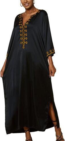 Embroidered Kaftan Dress Boho Beach Bikini Cover Up Robe Plus Size Loungewear for Women in Saudi Arabia