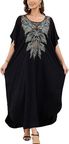 Embroidered Kaftan Dress Boho Beach Bikini Cover Up Robe Plus Size Loungewear for Women in Saudi Arabia