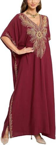 Embroidered Kaftan Dress Boho Beach Bikini Cover Up Robe Plus Size Loungewear for Women in Saudi Arabia