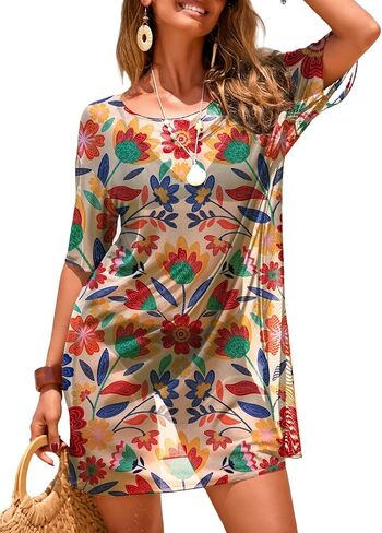 Herseas Bathing Suit Cover Up for Women Summer Dress Swimsuit Coverup Short Sleeve Beach Vacation Swimwear Sundresses in Saudi Arabia