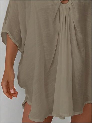WDIRARA Women's Deep V Neck Flowy Cover Ups 3/4 Sleeve Beach Coverup Dress in Saudi Arabia