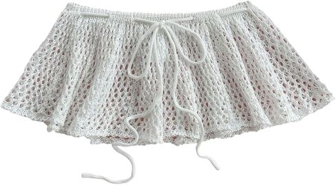 SHENHE Women's Crochet Mini Skirt Cover up Tie Front Hollow Out Knit Bathing Suit Coverups in Saudi Arabia