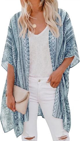 PRETTYGARDEN Summer Kimonos for Women Boho Floral Short Sleeve Flowy Cardigans Swimsuit Beach Cover Ups for Women Swimwear in Saudi Arabia