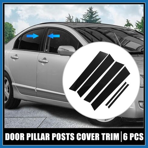 6 Pcs Door Cover Panel Trim Pillar Posts Exterior Door Window Anti Scratch Stickers for Honda Civic Sedan 8th Gen 2006-2011 Black Item Replacement in Saudi Arabia