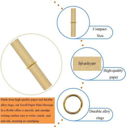 ورق تمرير صغير من ورق الرسائل 100 قطعة 1.18 × 2.36 بوصة يمنع تلطخ الحبر، أوراق رسائل عتيقة، مخطوطات صغيرة للكتابة عليها، لفافة عيد الحب لعيد الميلاد، الذكرى السنوية، ديكورات الزفاف، زجاجات الرغبات in Kuwait