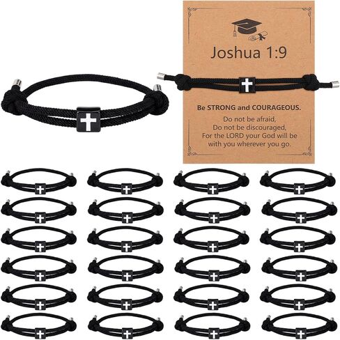 Tondiamo 24 Set Christian Graduation Bracelets Set Bulk with Scripture Cards Bible Verses 2026 Happy Graduation Gifts Adjustable Braided Rope Religious Cross Bracelet for Men Women High School College in Saudi Arabia