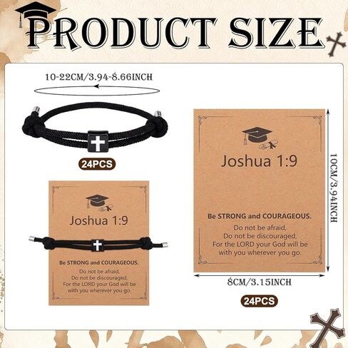 Tondiamo 24 Set Christian Graduation Bracelets Set Bulk with Scripture Cards Bible Verses 2026 Happy Graduation Gifts Adjustable Braided Rope Religious Cross Bracelet for Men Women High School College in Saudi Arabia