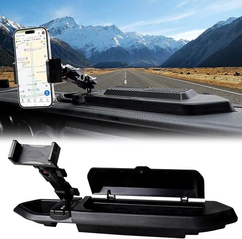 حامل تثبيت هاتف Dash متوافق مع 2018 2019 2020 2021 2022 2023 Jeep Wrangler JL 2/4 Door Gladiator JT، صندوق تخزين وحدة التحكم المركزية، صينية لوحة القيادة، ملحقات جيب مضادة للاهتزاز تدور 360 درجة in Kuwait