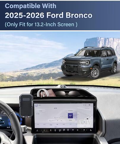 حامل هاتف السيارة PZK لعام 2025 2026 Ford Bronco Sport Accessories قفل تلقائي للهاتف المحمول للسيارة مخصص مقاس 13.2 بوصة صندوق تخزين لوحة القيادة خلف دوران 360 درجة بدون استخدام اليدين ولا يؤثر على فتحة التهوية in Kuwait