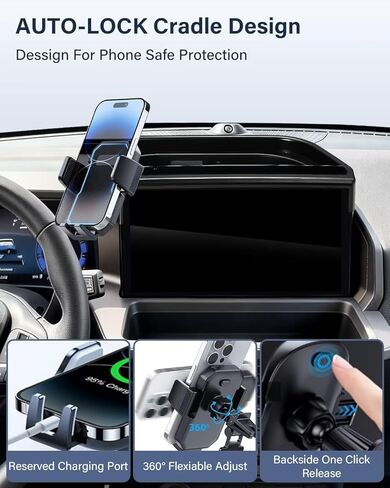 حامل هاتف السيارة PZK لعام 2025 2026 Ford Bronco Sport Accessories قفل تلقائي للهاتف المحمول للسيارة مخصص مقاس 13.2 بوصة صندوق تخزين لوحة القيادة خلف دوران 360 درجة بدون استخدام اليدين ولا يؤثر على فتحة التهوية in Kuwait