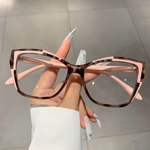 Cat-Eye Glasses with a Color-Blocking Frame, Fashion Eyewear Frames for Women, Pink Leopard in Saudi Arabia