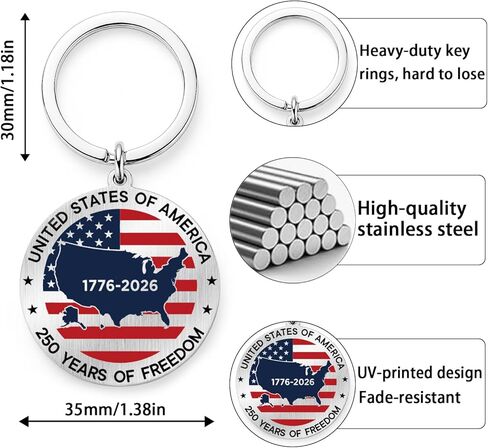America 250 Keychain - USA 250th Anniversary 1776–2026 Stainless Steel Eagle Key Chain Gift, 250 Years of Freedom Commemorative Keepsake in Saudi Arabia