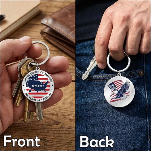 America 250 Keychain - USA 250th Anniversary 1776–2026 Stainless Steel Eagle Key Chain Gift, 250 Years of Freedom Commemorative Keepsake in Saudi Arabia