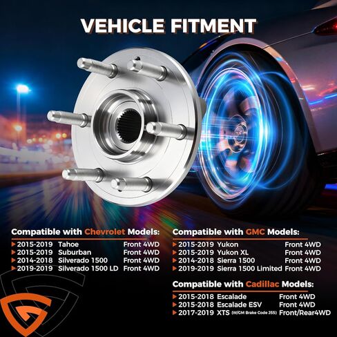 515160 محمل العجلة الأمامية ومجموعة المحور 4WD مناسب لسيارة Chevy Silverado 1500، Suburban، Tahoe 2014-2018 | مناسب لسيارة جي إم سي يوكون XL 2015-2020، سييرا 1500 14-18، مع ABS و6 عروة in Kuwait