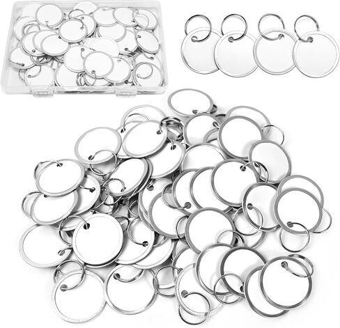 60 حزمة من علامات المفاتيح الورقية مع حلقات معدنية - ملصقات مفاتيح بيضاء قابلة للكتابة للاسم والأمتعة والحقائب وحقيبة الظهر - علامات مفاتيح مقاس 1.2 بوصة مع ملصقات in Kuwait