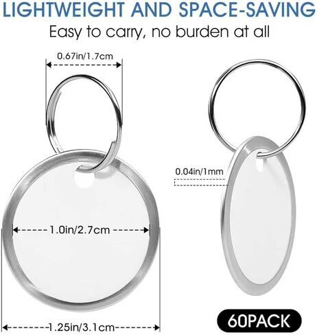 60 حزمة من علامات المفاتيح الورقية مع حلقات معدنية - ملصقات مفاتيح بيضاء قابلة للكتابة للاسم والأمتعة والحقائب وحقيبة الظهر - علامات مفاتيح مقاس 1.2 بوصة مع ملصقات in Kuwait