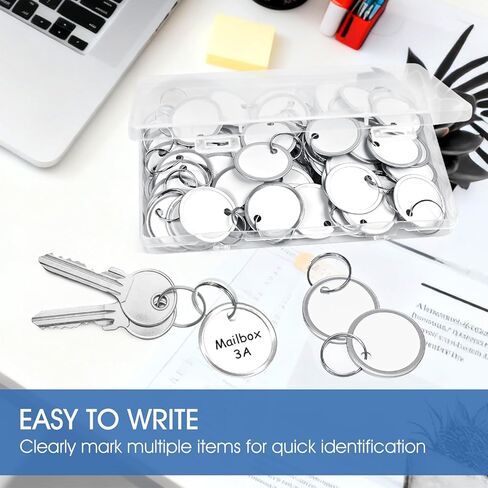 60 حزمة من علامات المفاتيح الورقية مع حلقات معدنية - ملصقات مفاتيح بيضاء قابلة للكتابة للاسم والأمتعة والحقائب وحقيبة الظهر - علامات مفاتيح مقاس 1.2 بوصة مع ملصقات in Kuwait