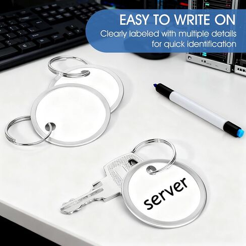 60 حزمة من علامات المفاتيح الورقية مع حلقات معدنية - ملصقات مفاتيح بيضاء قابلة للكتابة للاسم والأمتعة والحقائب وحقيبة الظهر - علامات مفاتيح مقاس 1.2 بوصة مع ملصقات in Kuwait